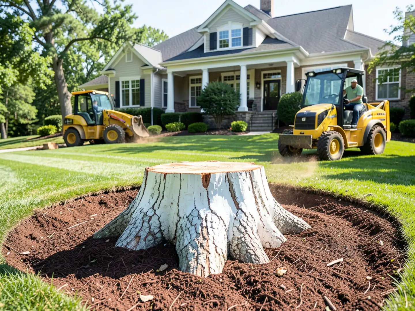 44-inch diameter white oak stump in Sandy Springs being ground 12 inches below grade