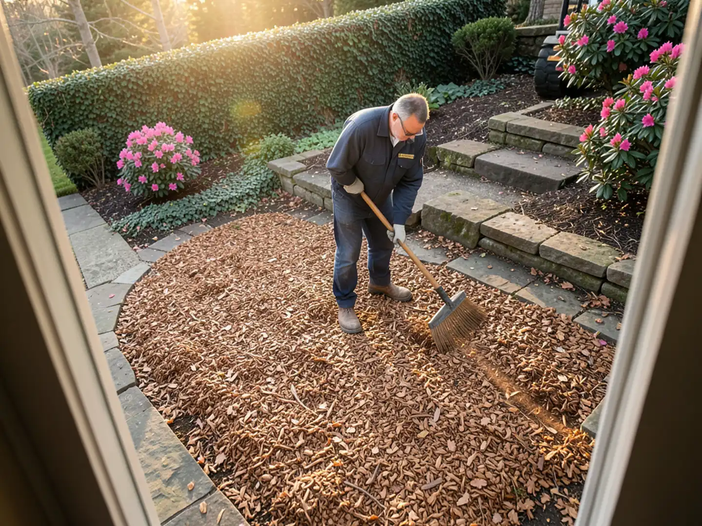 Restored yard overlooking wooded ravine in Sandy Springs after complete chip removal