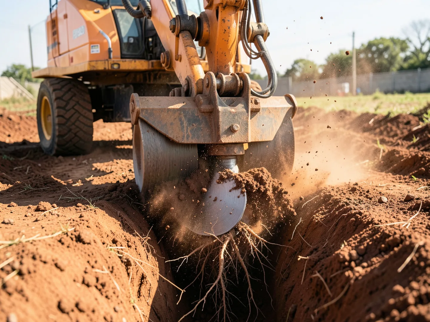 Stump grinder cutter wheel sinking 14 inches below grade to eliminate deep anchor roots